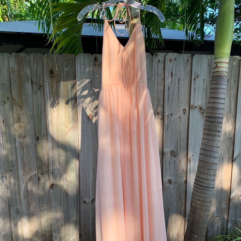 Fame & Partners coral, halter neck gown